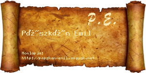 Pászkán Emil névjegykártya
